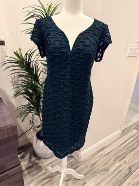 connected apparel Dark Teal Textured Cocktail Dress